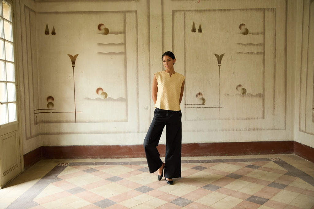 Yellow Pleated Top