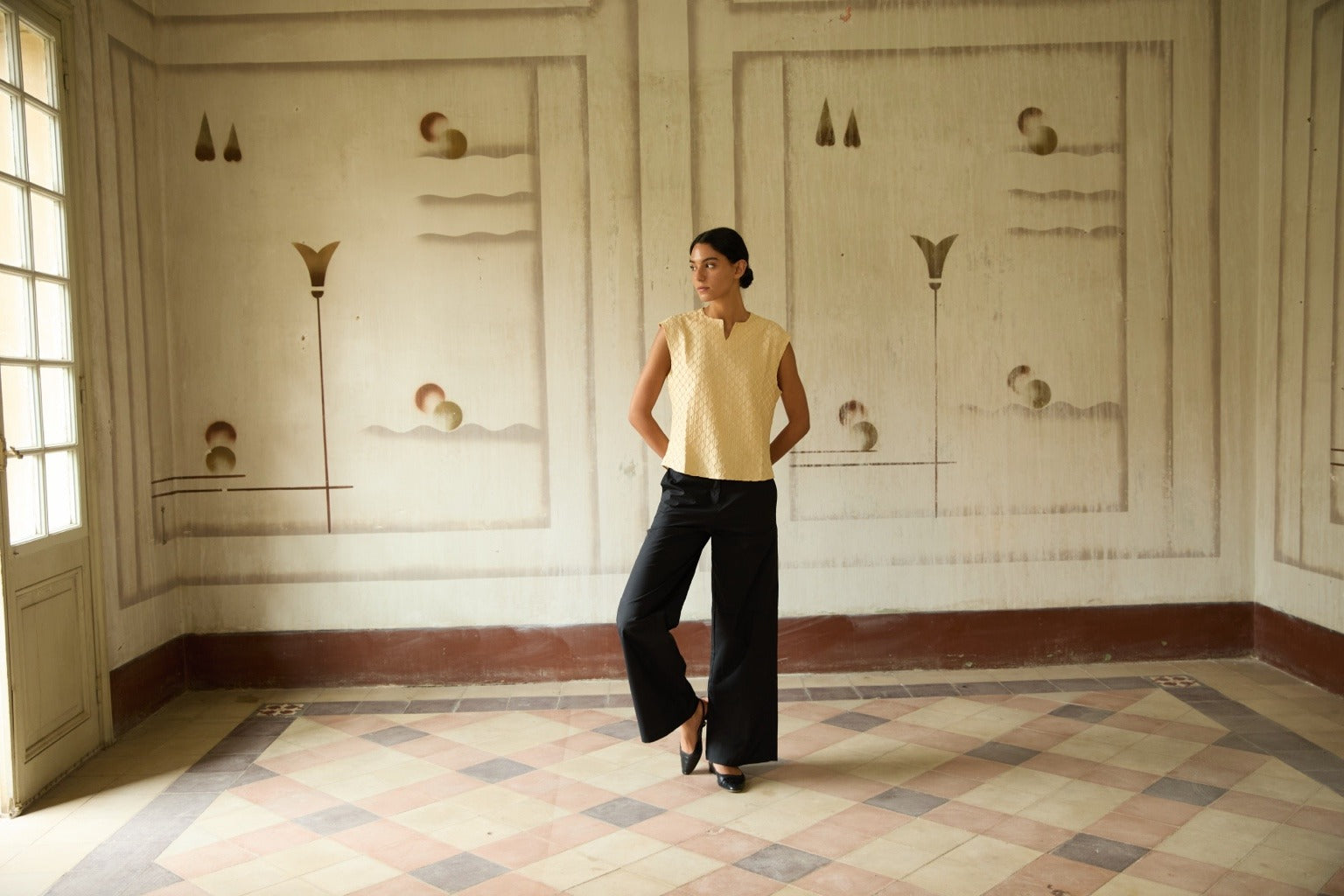 Yellow Pleated Top