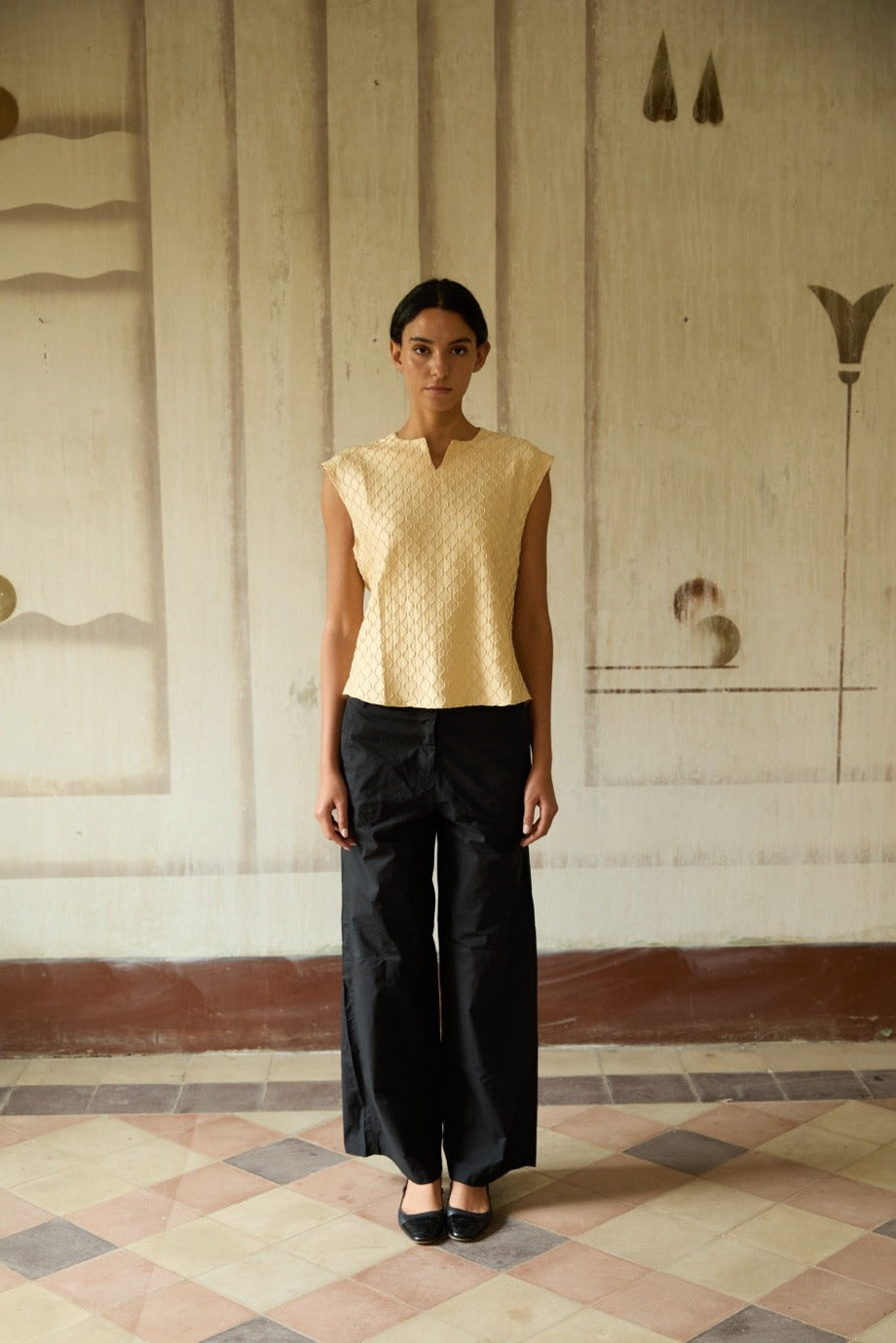 Yellow Pleated Top