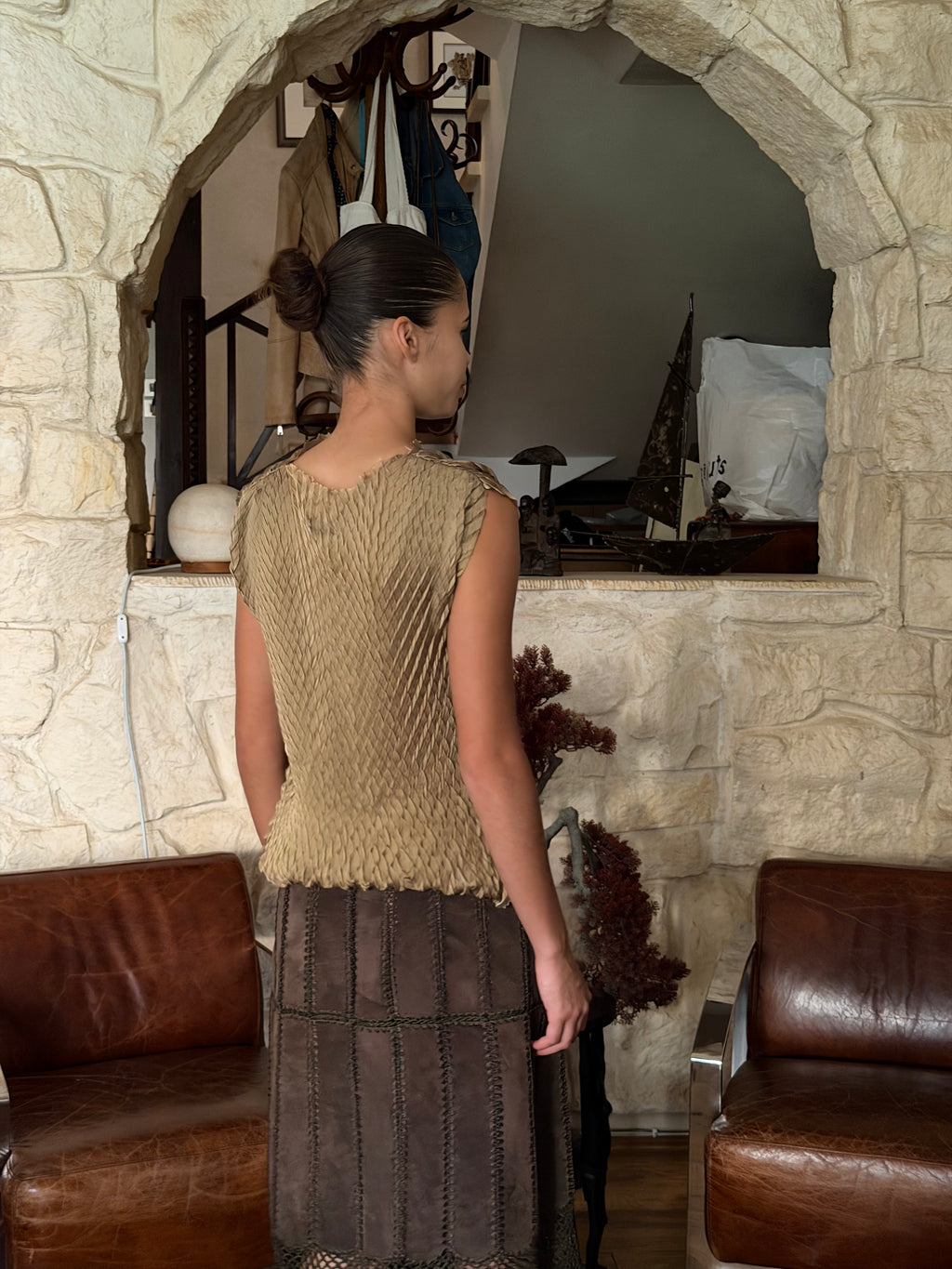Olive Pleated top