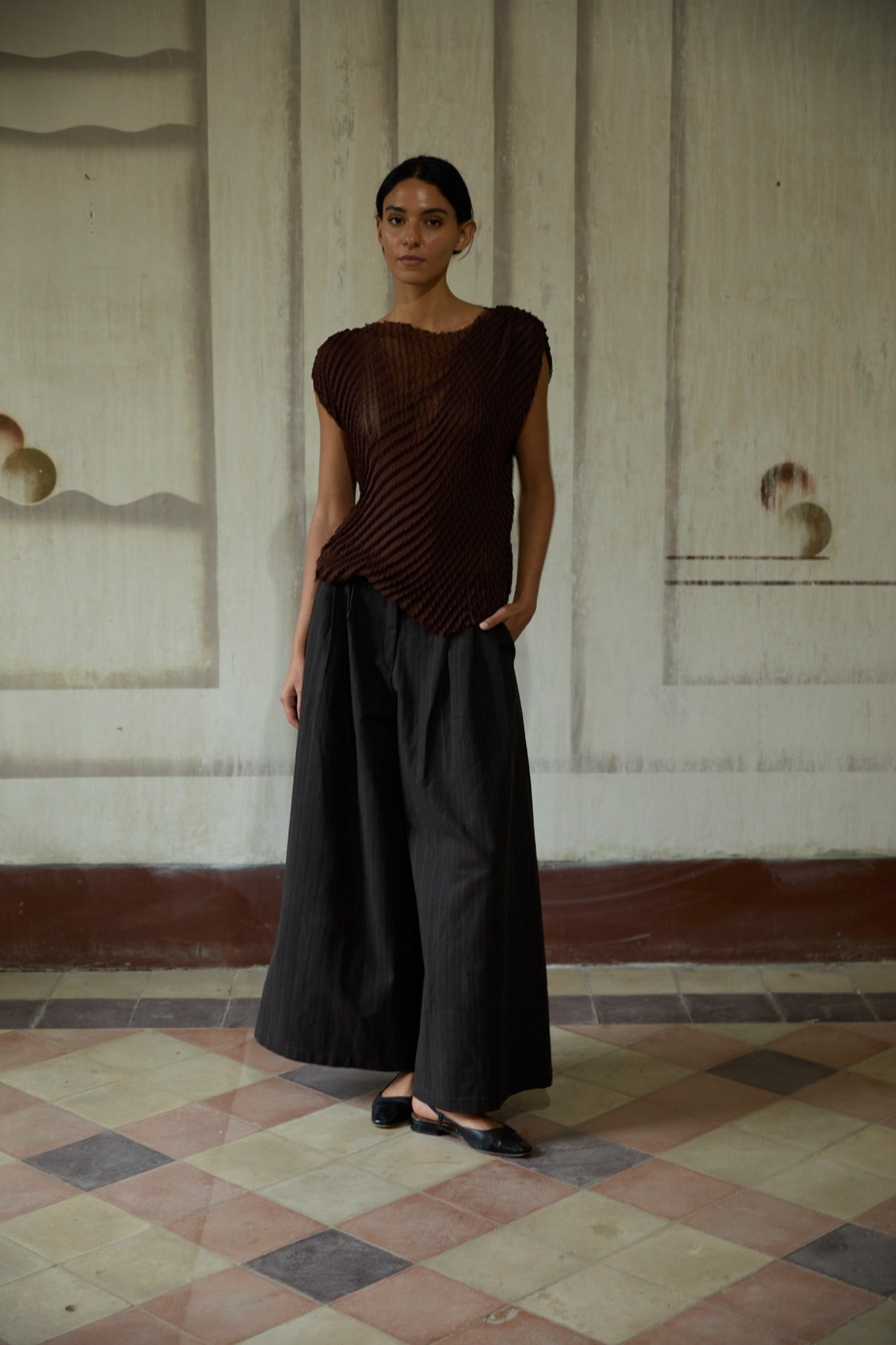 Brown Pleated Top