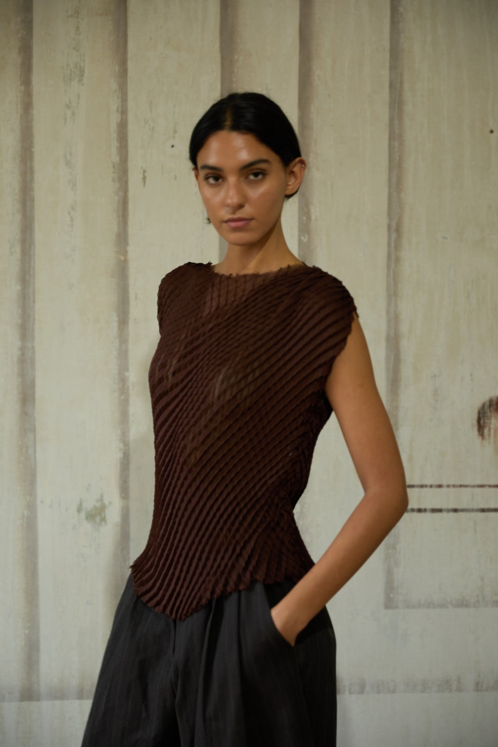 Brown Pleated Top