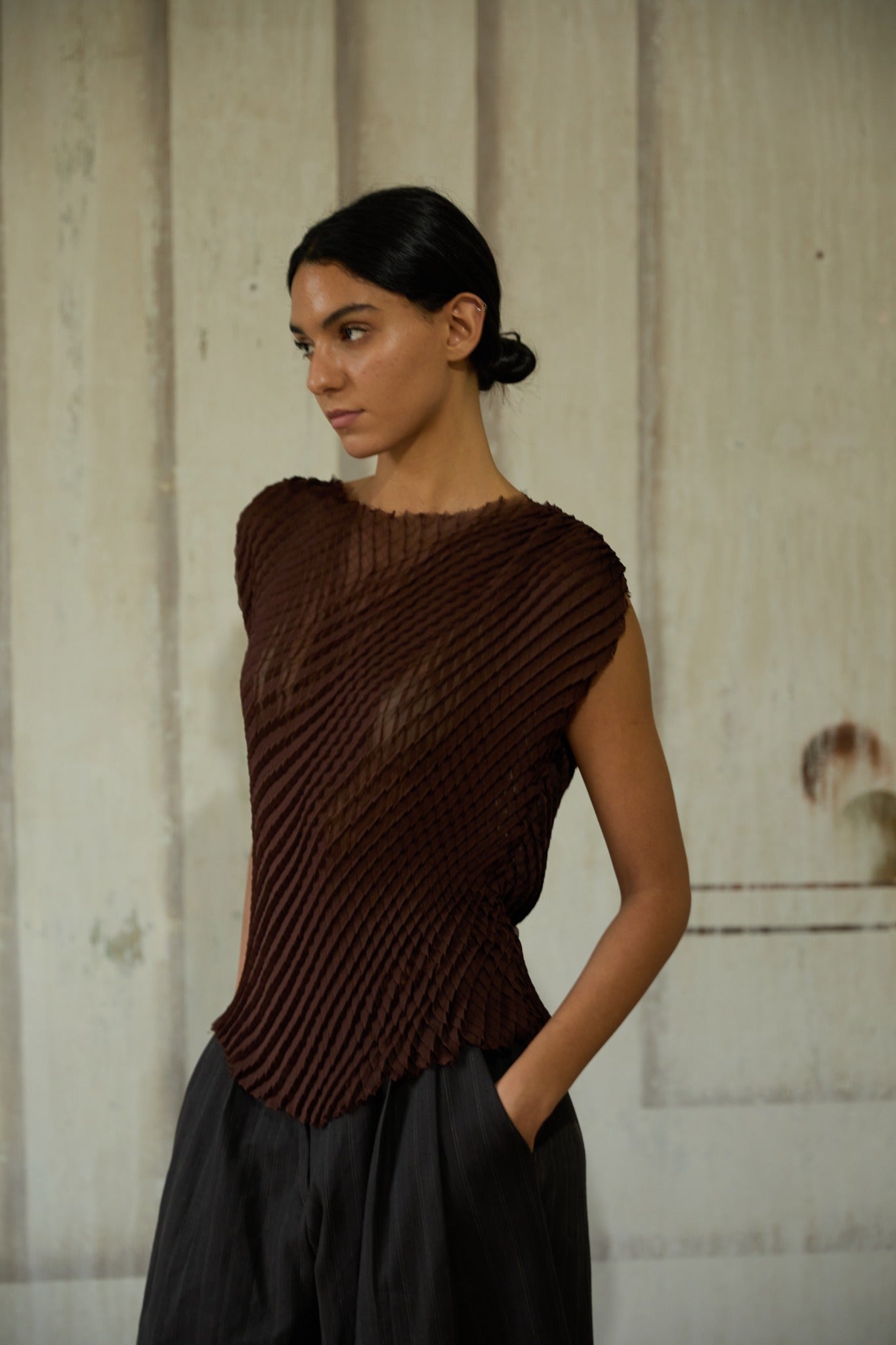 Brown Pleated Top