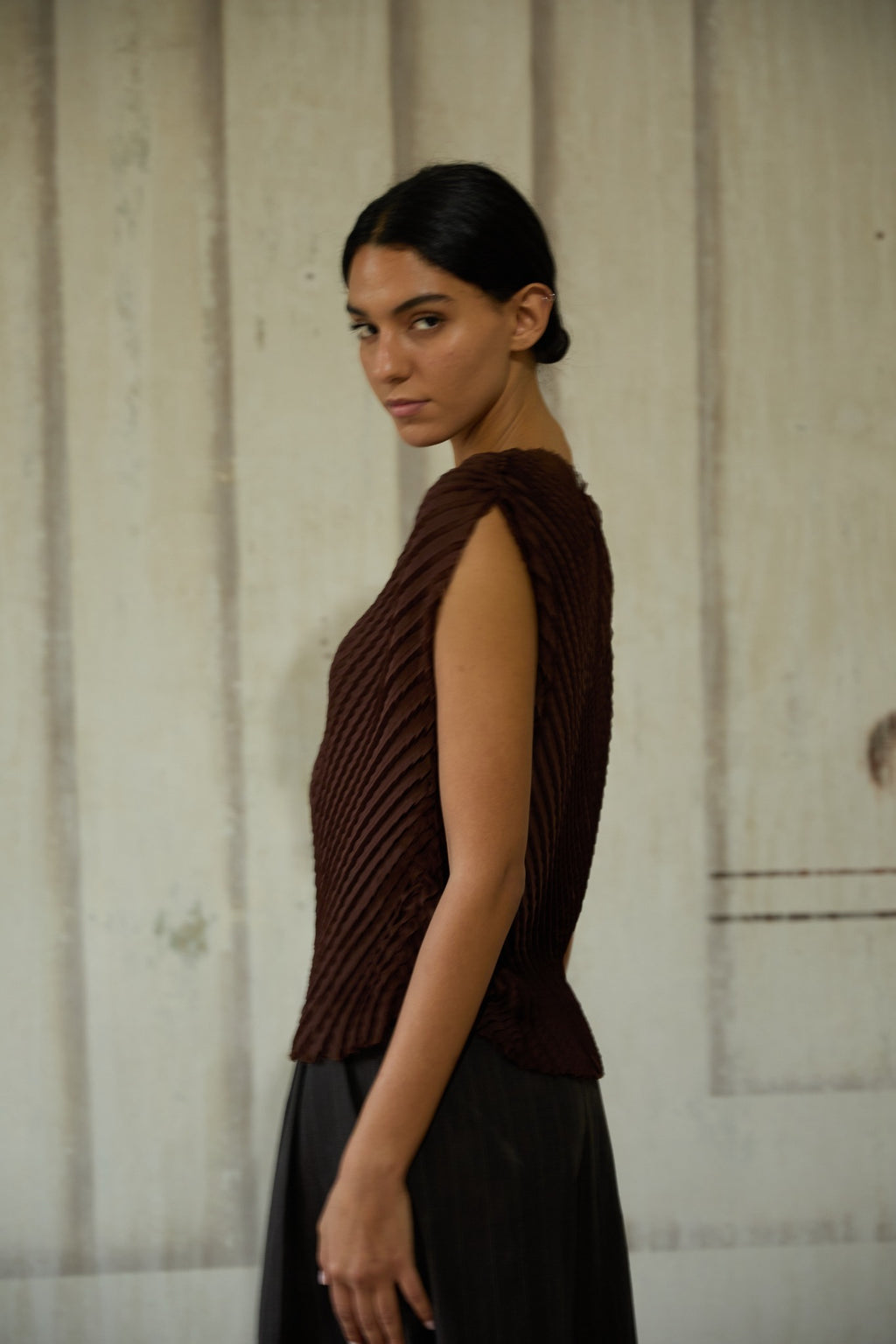 Brown Pleated Top