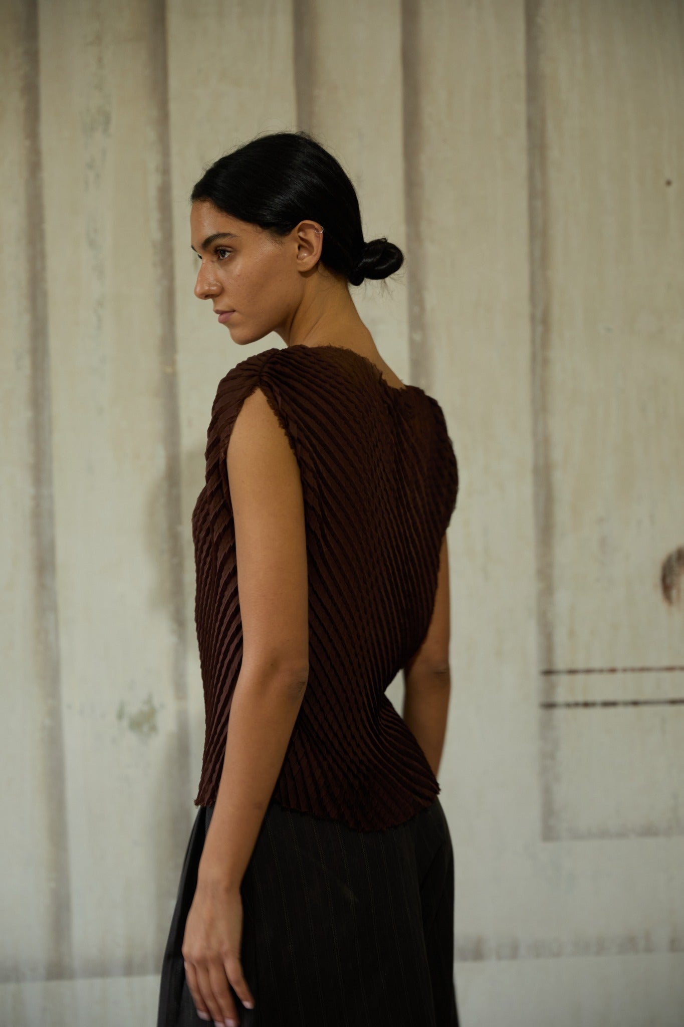 Brown Pleated Top
