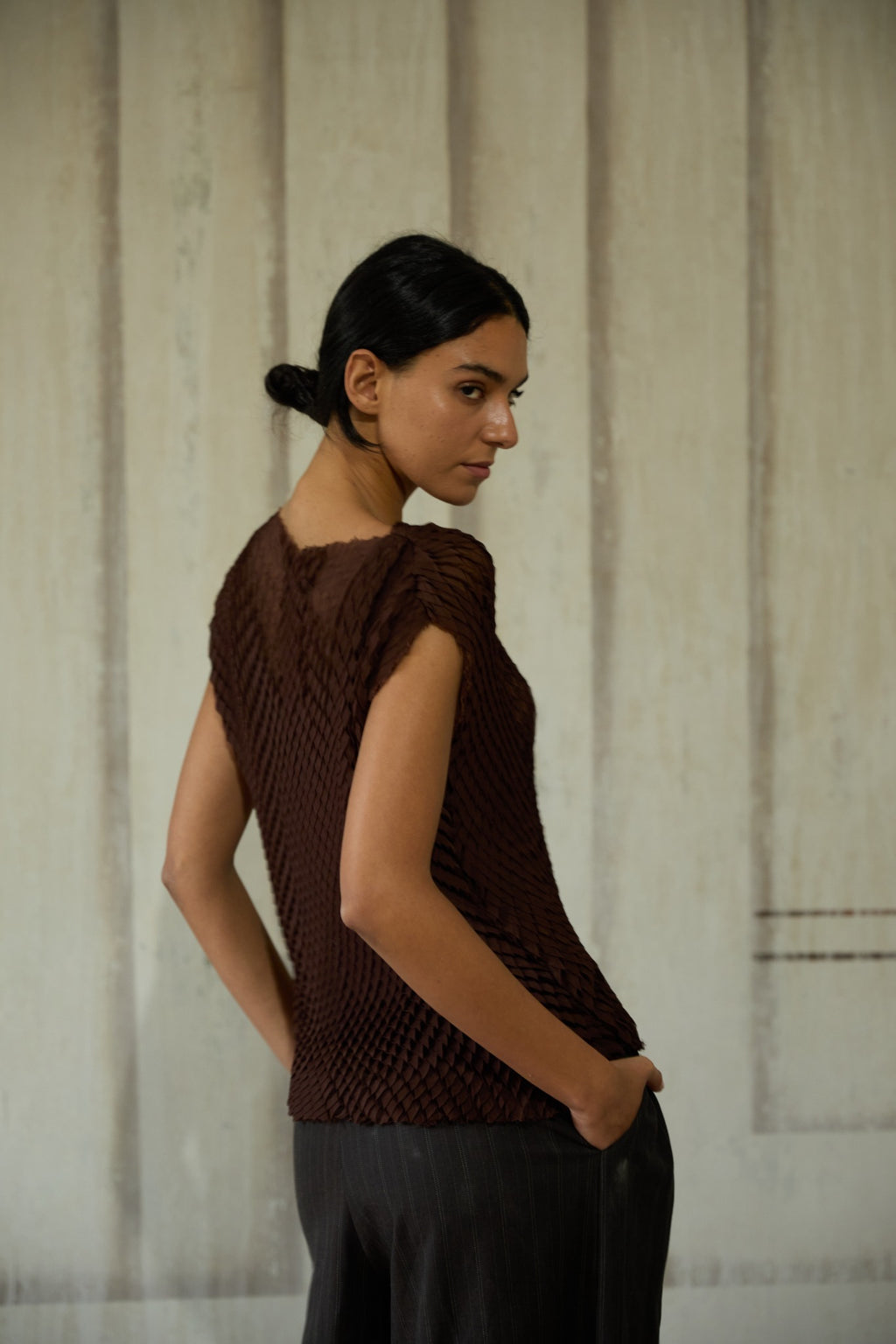 Brown Pleated Top