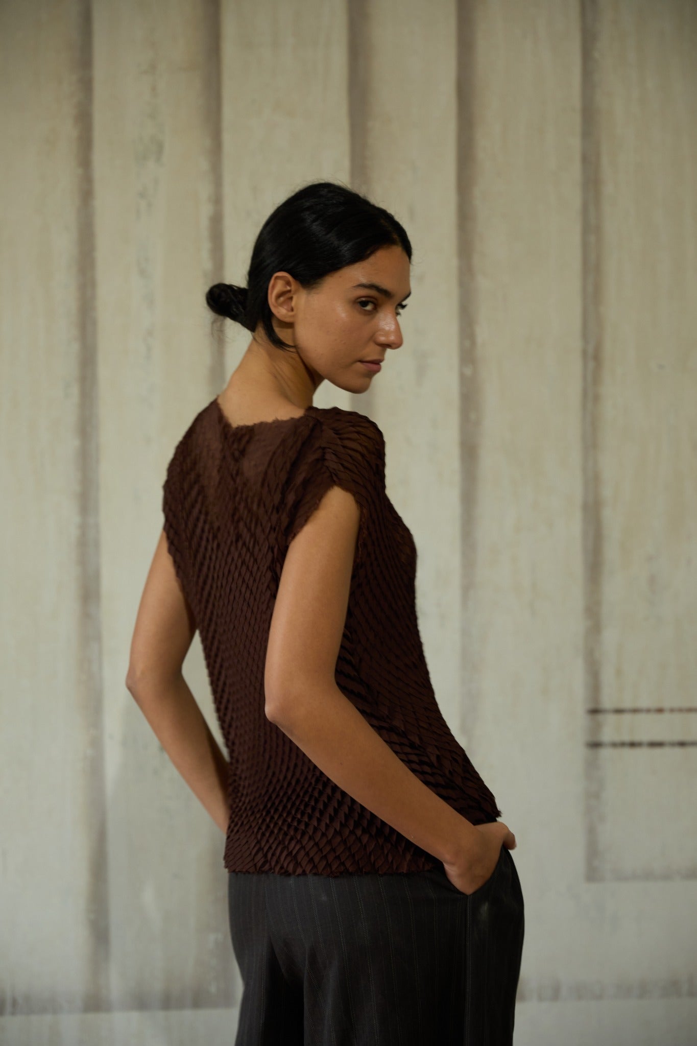 Brown Pleated Top