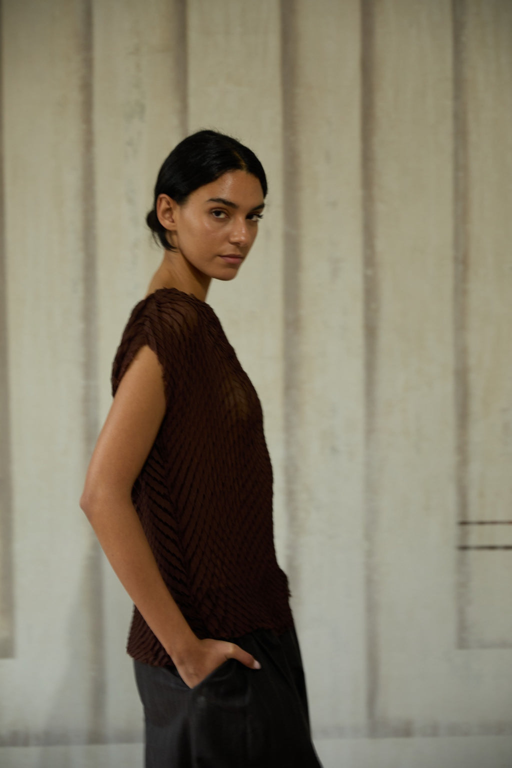 Brown Pleated Top